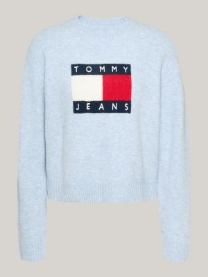 pullover relaxed fit mélange con lana blu da donne tommy jeans