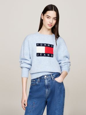 pullover relaxed fit mélange con lana blu da donne tommy jeans