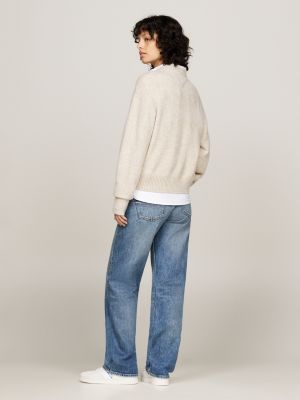 pullover relaxed fit mélange con lana beige da donne tommy jeans