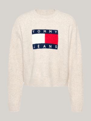 pullover relaxed fit mélange con lana beige da donne tommy jeans