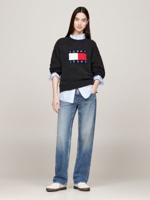 pullover relaxed fit mélange con lana grigio da donne tommy jeans