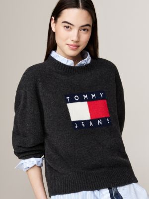 pullover relaxed fit mélange con lana grigio da donne tommy jeans