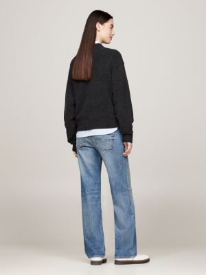 pullover relaxed fit mélange con lana grigio da donne tommy jeans