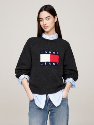 pullover relaxed fit mélange con lana grey da donne tommy jeans