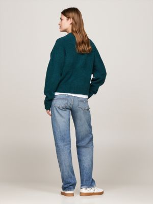 pullover relaxed fit mélange con lana verde da donne tommy jeans