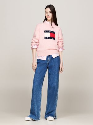 pullover relaxed fit mélange con lana rosa da donne tommy jeans