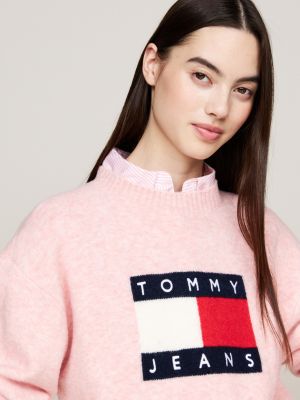 pull décontracté avec laine chinée rose pour femmes tommy jeans