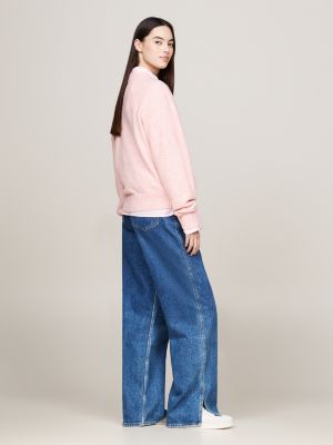 rosa melierter relaxed fit pullover mit wolle für damen - tommy jeans
