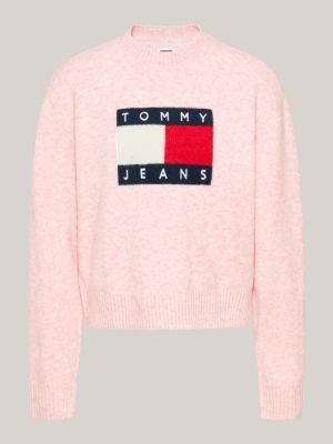 pull décontracté avec laine chinée rose pour femmes tommy jeans