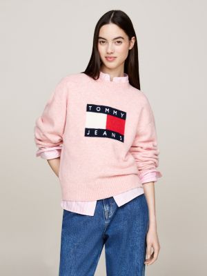 Relaxed fit trui van gemeleerde wolmix Roze Tommy Hilfiger