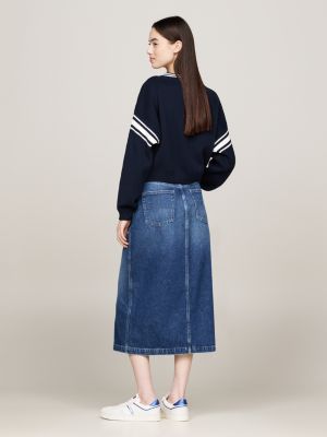 blue varsity v-neck cropped jumper for women tommy jeans