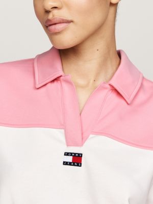 pink collared colour-blocked relaxed sweatshirt for women tommy jeans