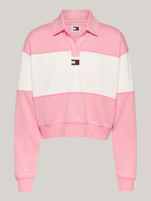 pink collared colour-blocked relaxed sweatshirt for women tommy jeans