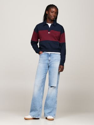 felpa relaxed fit color block con colletto blu da donne tommy jeans