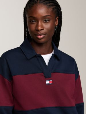 blue collared colour-blocked relaxed sweatshirt for women tommy jeans