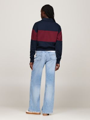 blue collared colour-blocked relaxed sweatshirt for women tommy jeans