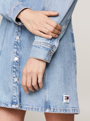 blue classic a-line denim shirt dress for women tommy jeans