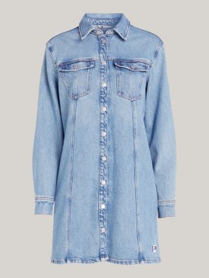 blue classic a-line denim shirt dress for women tommy jeans