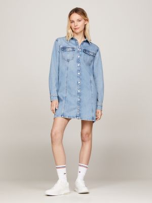 blue classic a-line denim shirt dress for women tommy jeans