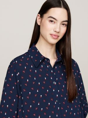 blue floral mini shirt dress for women tommy jeans