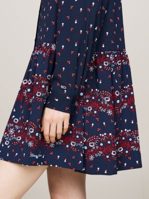 minivestido camisero de flores azul de mujeres tommy jeans