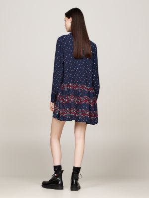 blue floral mini shirt dress for women tommy jeans