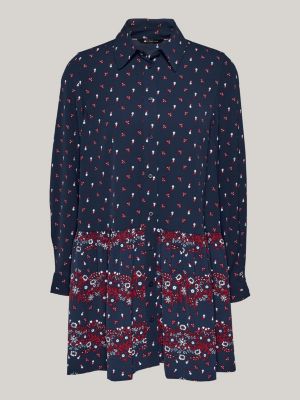 blue floral mini shirt dress for women tommy jeans