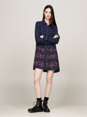 robe chemise courte à motif floral bleu pour femmes tommy jeans