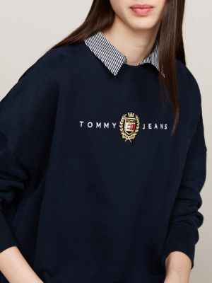 blau sweatshirt-minikleid mit aufgesticktem logo für damen - tommy jeans