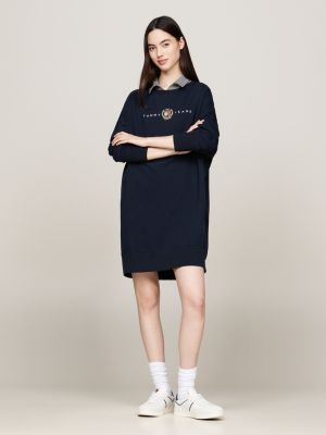 blau sweatshirt-minikleid mit aufgesticktem logo für damen - tommy jeans