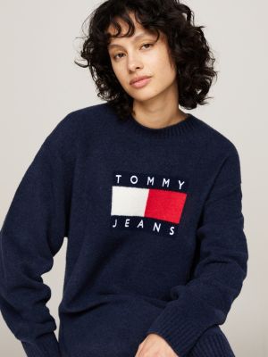 blue relaxed mélange jumper dress with wool for women tommy jeans