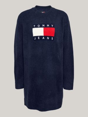 blue relaxed mélange jumper dress with wool for women tommy jeans