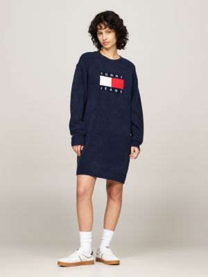 Relaxed Melange Jumper Dress With Wool Blue Tommy Hilfiger