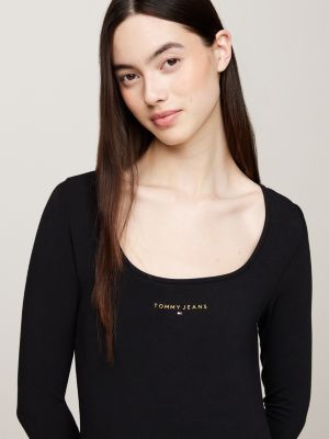 robe moulante décolletée à manches longues noir pour femmes tommy jeans