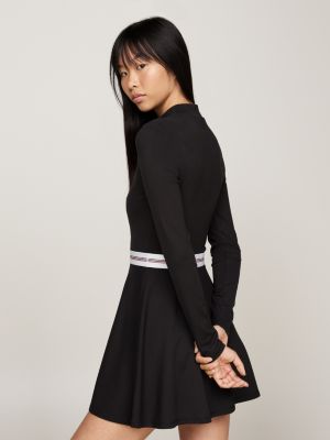 black mock turtleneck fit and flare mini dress for women tommy jeans