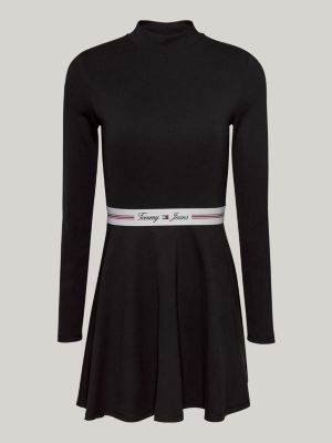 black mock turtleneck fit and flare mini dress for women tommy jeans