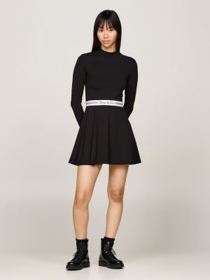 black fit and flare mini-jurk met opstaande hals voor dames - tommy jeans