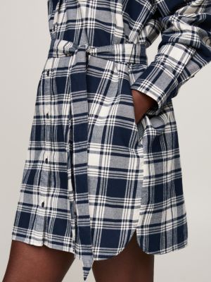 blue check relaxed belted shirt dress for women tommy jeans