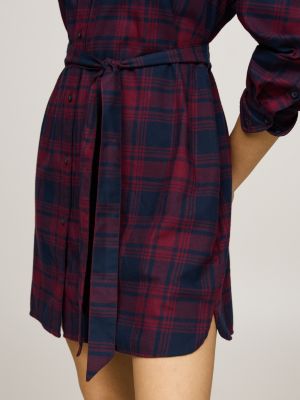 red check relaxed belted shirt dress for women tommy jeans