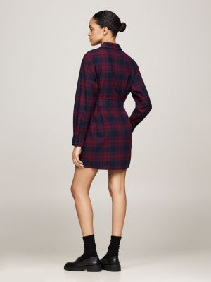 red check relaxed belted shirt dress for women tommy jeans