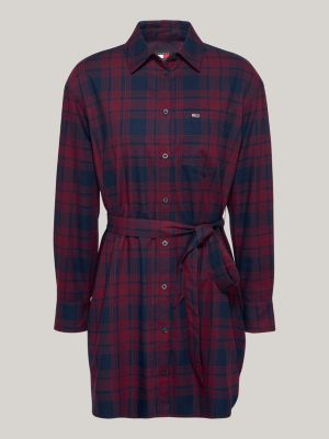red check relaxed belted shirt dress for women tommy jeans