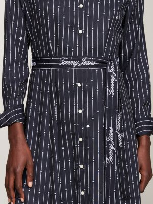 robe chemise midi ceinturée à rayures étoiles noir pour femmes tommy jeans