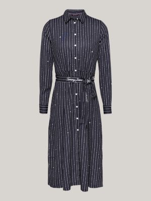 black star stripe belted midi shirt dress for women tommy jeans