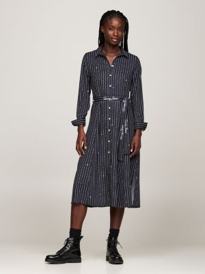 robe chemise midi ceinturée à rayures étoiles noir pour femmes tommy jeans