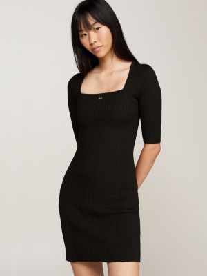 black cable knit square neck jumper dress for women tommy jeans