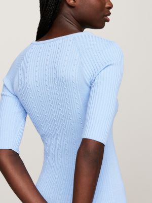 blau zopfstrick-kleid mit quadratischem ausschnitt für damen - tommy jeans
