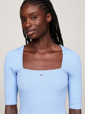 blau zopfstrick-kleid mit quadratischem ausschnitt für damen - tommy jeans