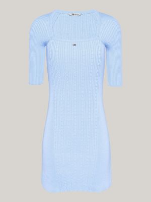 blau zopfstrick-kleid mit quadratischem ausschnitt für damen - tommy jeans