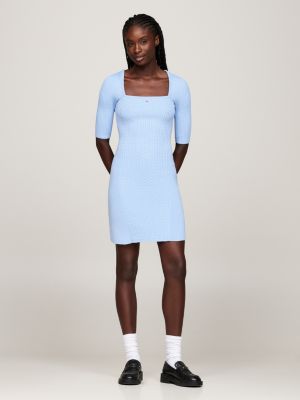 Cable Knit Square Neck Jumper Dress Blue Tommy Hilfiger