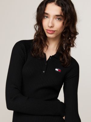 black polo collar sweater mini dress for women tommy jeans